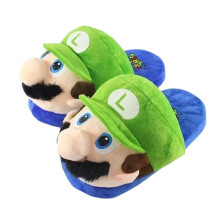 (Luigi) Super Luigi Mario Plush Slippers Kids Warm Unisex Anti Slip Indoor Bedroom Soft
