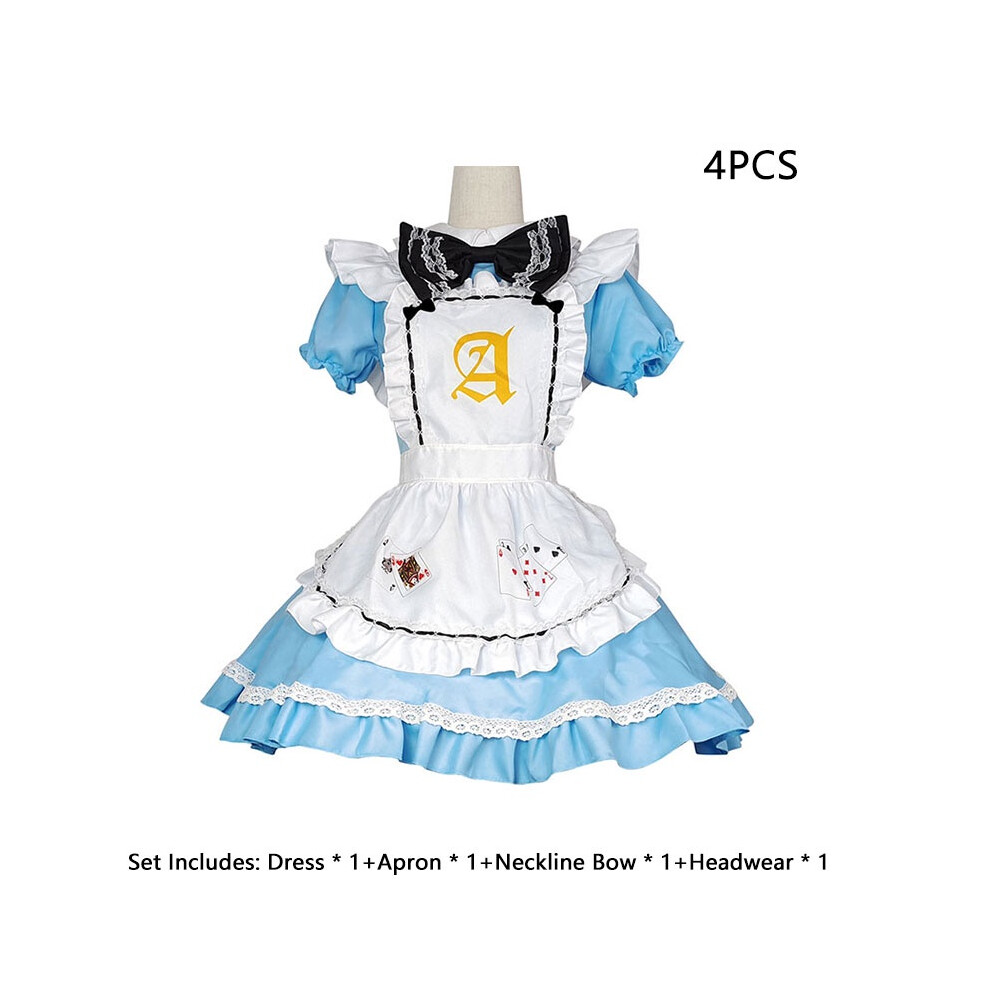 (3XL) Alice In Wonderland Maid Dress Set Cosplay Costume Playing Card Pattern Fan Girl