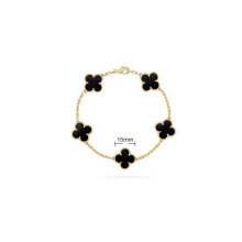 (Agata nera + oro) Versione erba a quattro foglie con entrambi i fiori, nero naturale e bianco, rosso