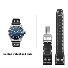 (Nero-argento 22 mm) Cinturino per orologio in vera pelle di alta qualità con rivetti, 21 mm, cinturino