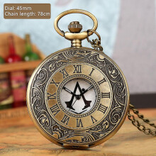 (Collana in bronzo) Orologio da tasca antico in stile Assassin's Creed con numeri romani