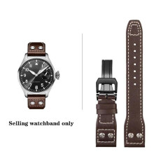 (Marrone-nero 22 mm) Cinturino per orologio in vera pelle di alta qualità con rivetti, 21 mm, cinturino