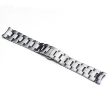 Cinturino per orologio in acciaio inossidabile con 3 perle, estremità curva, 20 mm, fibbia pieghevole,