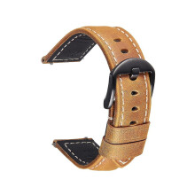 Cinturino in pelle per orologio, misura: 24 mm (fibbia nera marrone chiaro)