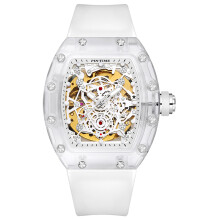 (Oro bianco) Orologio da uomo PINTIME, nuovo orologio meccanico automatico alla moda, trasparente, bianco,