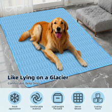 (Blue, XXL(150X100CM)) Cooling Pad Sleeping Bed for Cats and Dogs | 2025 Upgraded Ice-Transparent Series - Sweat-Absorbent Surface - Keeps Your Pet Cool and Comfortable