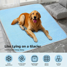 (Blue, XXL(150X100CM)) Summer Pet Cooling Mat Pad And Sleeping Pad Bed for Cat & Dog - Sweat Absorbent Surface - Keeps your pets cool and comfortable all summer long
