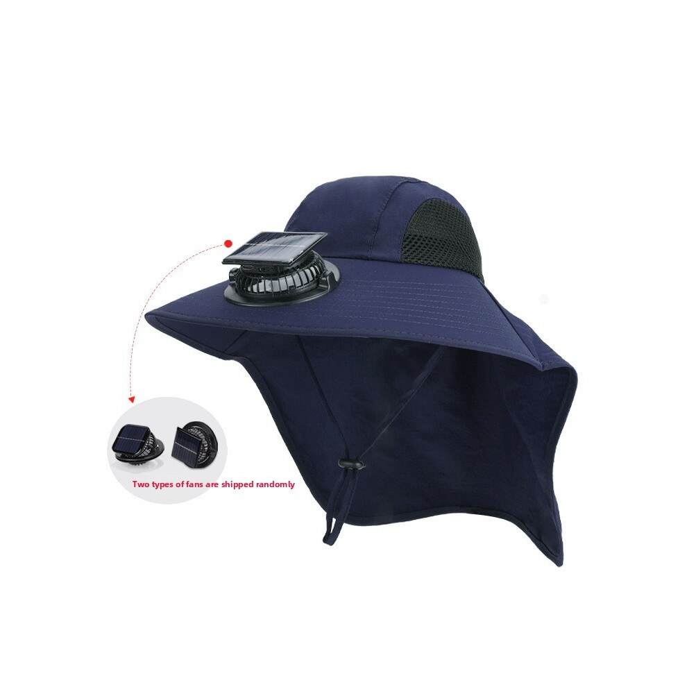 (Navy)Casquette été respirante grand bord avec ventilateur intégré pour camping sports de plein air