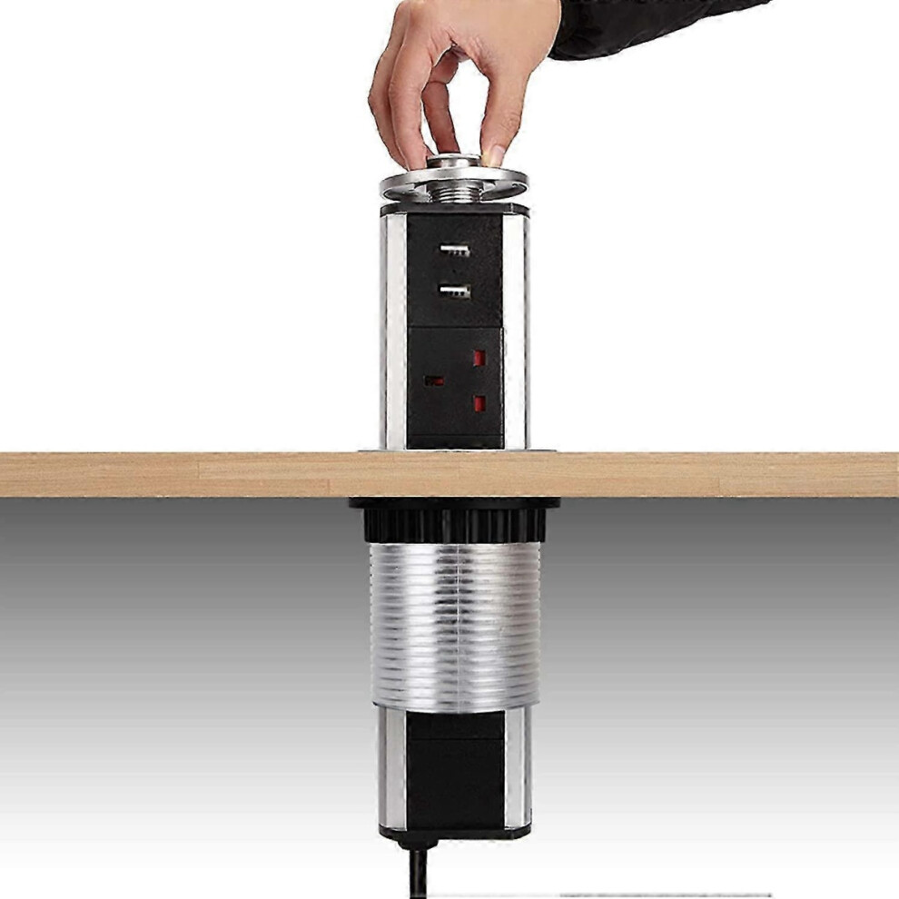 Prises électriques noires avec alimentation escamotable et 2 ports de charge USB pour comptoirs de cuisine