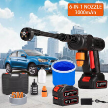 (Default) 6IN1 Cordless Car High Pressure Washe+2Battery:21V Portable Cordless Jet Wash Car Washer with Charger and Accessories Foam Generator Nozzle Water