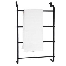 (Default) Black Over The Door Towel Rail, 4 Tier Towel Rack, Hanging Metal Towel Rack Holder with 4 Bars, Over Door or Wall Mounted, Bathroom Towel Rack