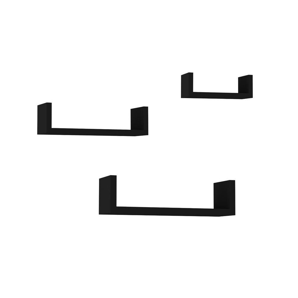 (Black) Set Of 3 U-Shaped Floating Wall-Mounted Shelves 4761048925101