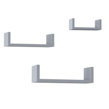 (Grey) Set of 3 U-Shaped Floating Wall-Mounted Shelves