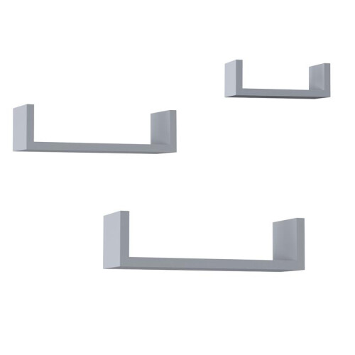(Grey) Set of 3 U-Shaped Floating Wall-Mounted Shelves