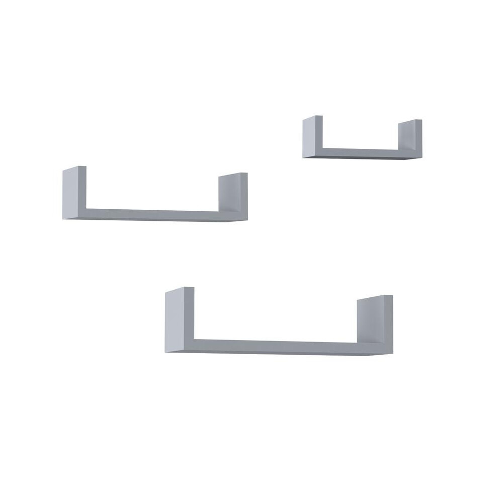 (Grey) Set Of 3 U-Shaped Floating Wall-Mounted Shelves 4761048925118