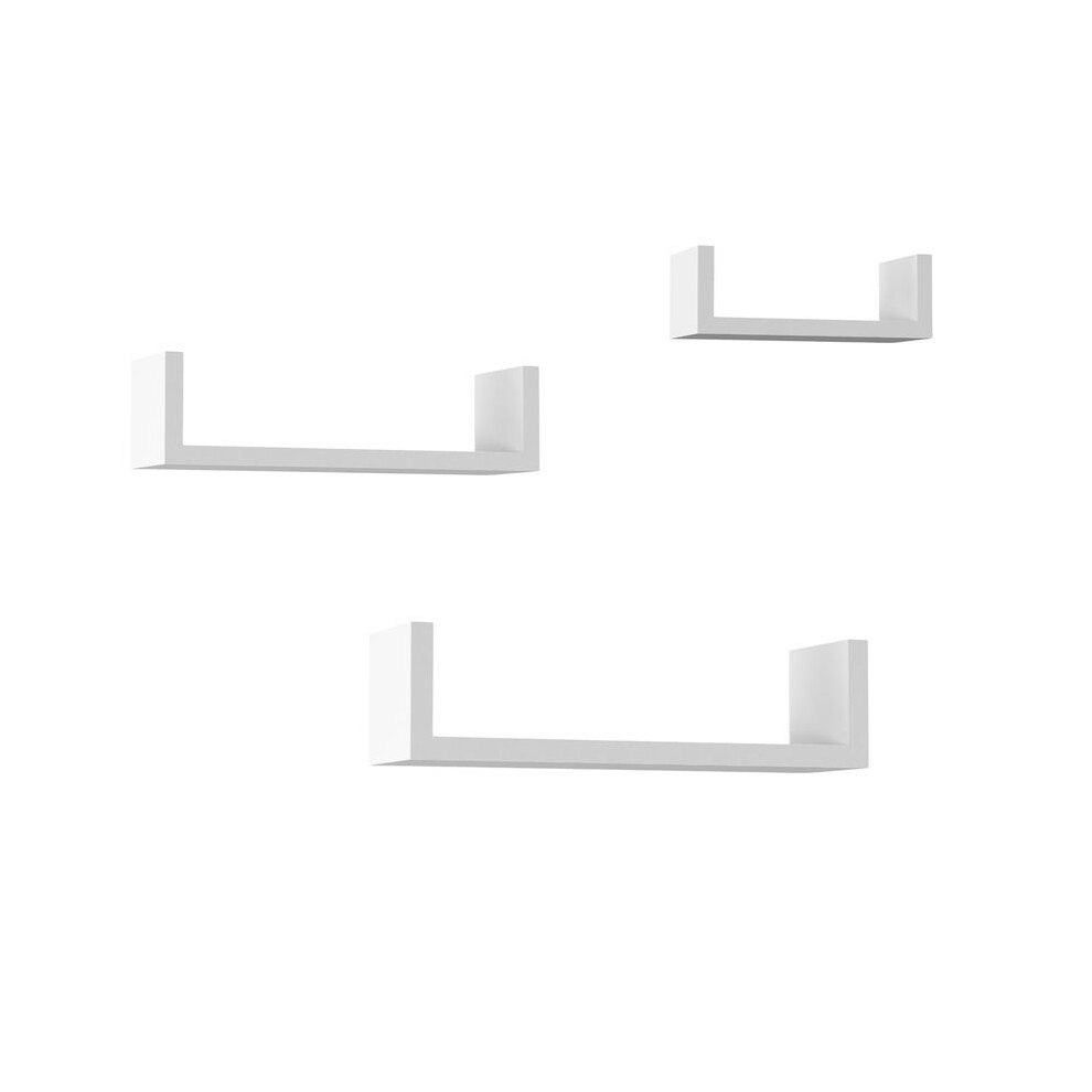 (White) Set Of 3 U-Shaped Floating Wall-Mounted Shelves 4761048925125