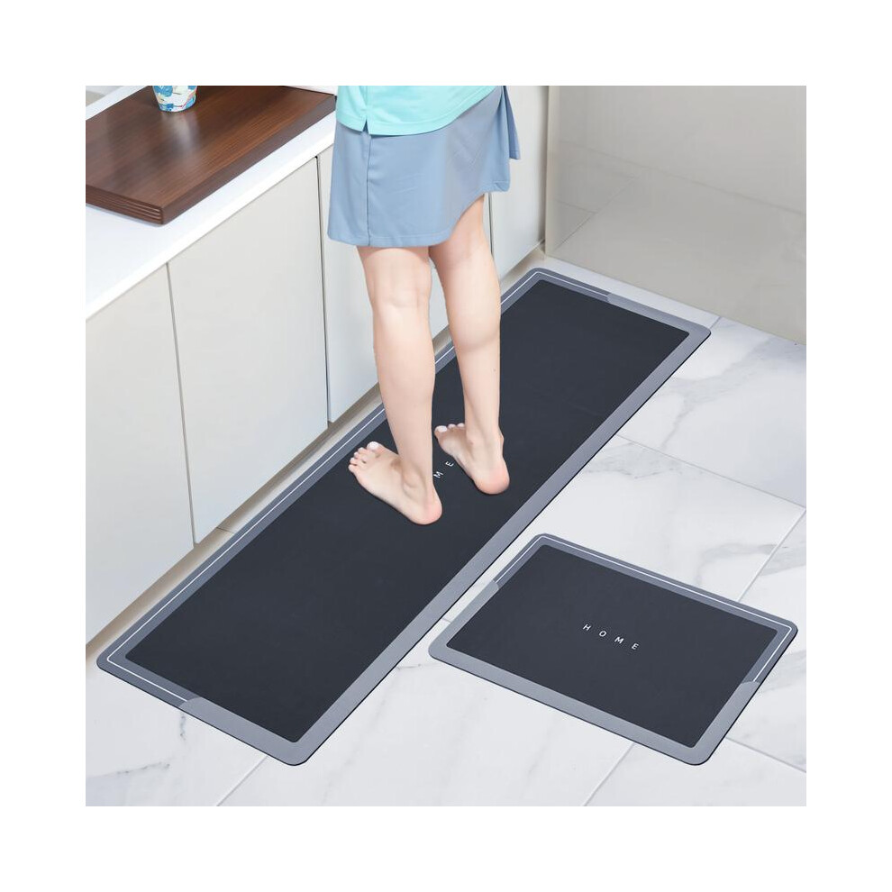 (Black) Set Of 2 Kitchen Floor Mats, Kitchen Mat Set, Water Absorbent And Quick Drying Kitchen Rugs, Non-Slip Kitchen Carpets, Super Absorbent Floor M Black