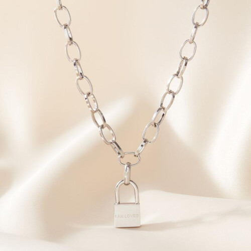 (Default) Paperclip Padlock ‘I am loved' Chain Necklace 1
