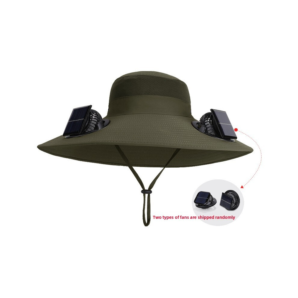 (Army Green)Chapeau de pêcheur respirant grand bord bonnet ventilateur solaire pour activités estivales plein air