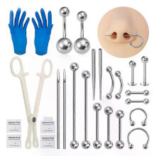 Body Piercing Kit Surgical Steel Threaded Taper Pin Needles Lip Nose Tongue Cartilage Eyebrow Navel