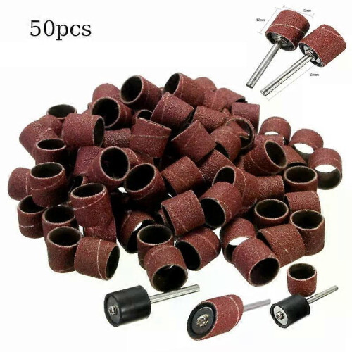 50pcs 1/2 Sanding Bands Kit with 2 Sanding Drum Mandrel Rotary Tools Drum Sanding Kit