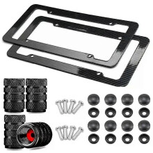 1/2pcs Black Carbon Fiber Pattern Plastic License Plate Frame Fiber Black Aluminum Metal Car Tag Holder
