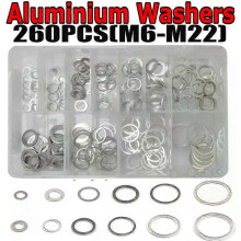 260 stuks M6-M22 aluminium vlakke ring, doosring, gewone ring, set schroefbevestigingsmateriaal, accessoires