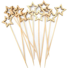 Gouden Ster Bamboe Cocktailprikkers, 14 cm Lange Decoratieve Tandenstokerspiesjes Voor Fruit En Drankgarnering,