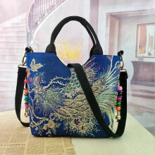 Dames schoudertas handgemaakte glanzende pauw geborduurde bohemien handtas retro grote capaciteit canvas