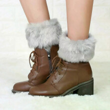 Women Leg Warmers Winter Autumn Lady Crochet Knitted Turn-over Fur Trim Leg Boat Socks Thick Boot Cuffs
