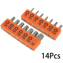 14pcs/Set 25mm Alloy Steel Torx Screwdriver Bits With Hole T5-T40 1/4 Inch Hex Shank Electric Screw