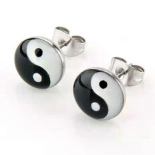 PAIR round pin symbol Yin and yang 10mm earrings