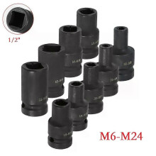 1 st. Suqare Tap Socket Dubbele Kop 1/2 inch Driver voor Pneumatische Ratelsleutel M6-M24 Doppen Vierkant