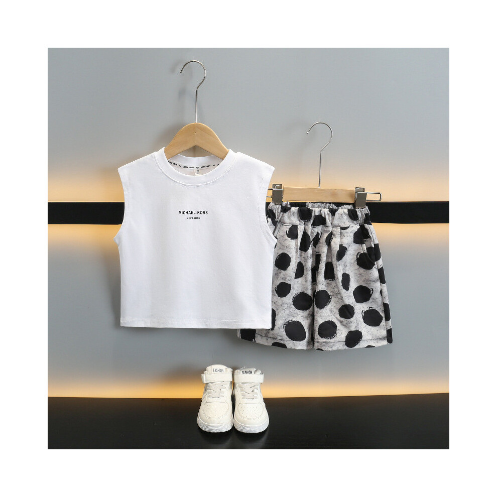 (White, 100cm) Summer Vest Fashionable And Shorts Set For Boys Age 3 To 8 Soft Lightweight Collection Cotton Outfit-image-OPC-PHKXZ9W-NEW