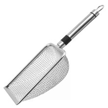 (BlackHandle)Pet Poop Shovel Cat Litter Scoop Stainless Steel Cat Litter Cleaner Ergonomic Handle Corner