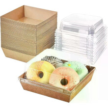 50 Pack Paper Charcuterie Boxes with Clear Lids  Disposable Sandwich Boxes Square To Go Food Containers