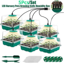 5Pcs/Set Plant Growing Tray Set LED Light Nursery Pots Growing Cells Humidity Box Greenhouse