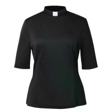 Church Tab Collar Clergy Shirt for Women Minister Blouse Half Sleeve Black Tops