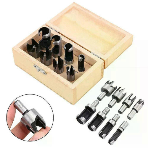 8Pcs Cylinder/Claw-type Wood Plug Drill Bits Dowel Maker Tool Shank Drill Bits In Wooden Case For Bench