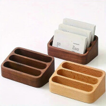 3 Layers Wood Desktop Business Card Display Stand Memo Holder Storage Box Wood Card Organizer for Office