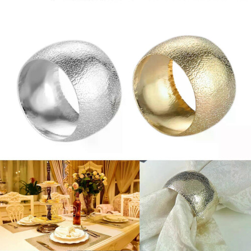 6pcs/set Napkin Ring Embossing Pattern Round Table Cloth Holder Serviette Buckle Gold/Silver Table Decor