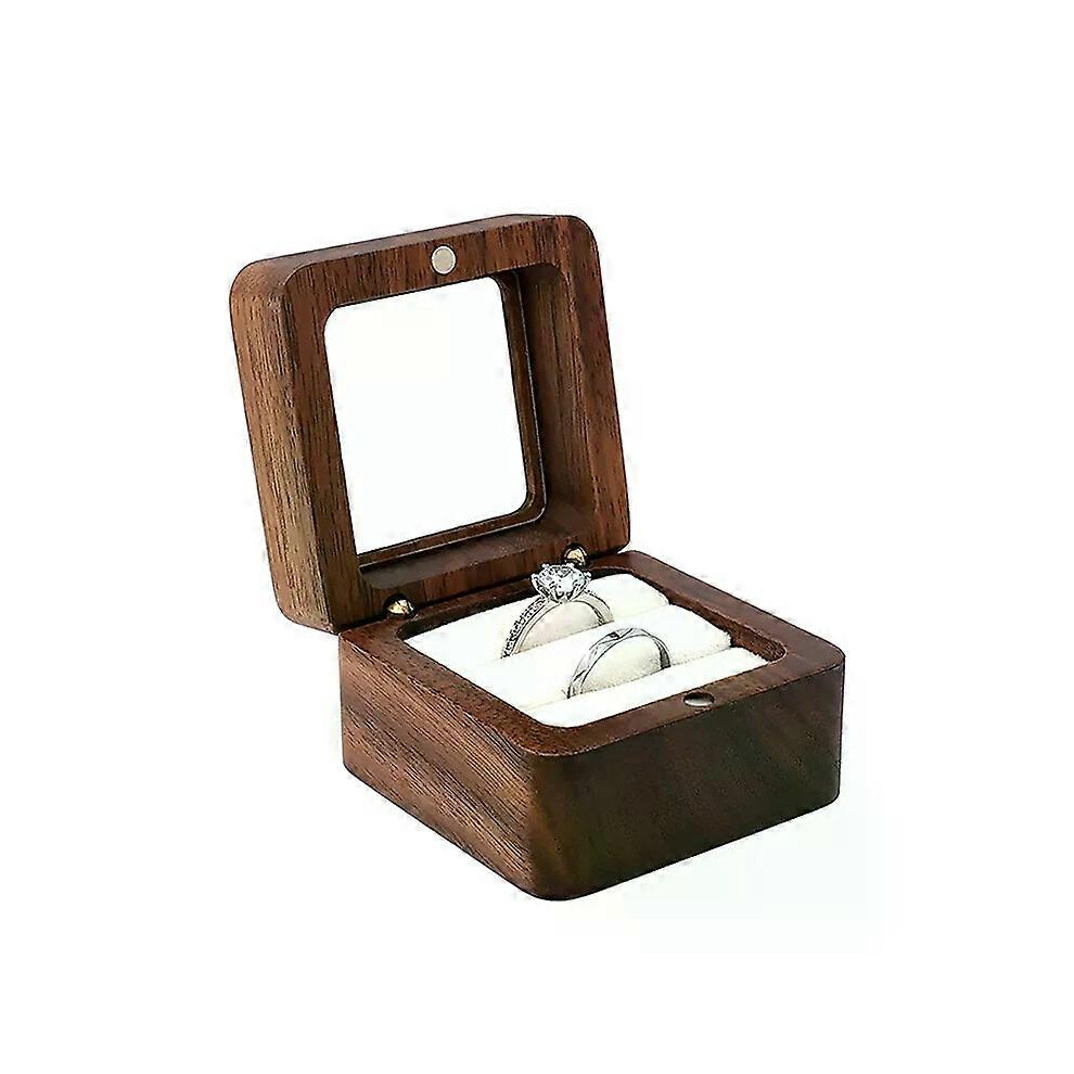 Sieradendoos van notenhout, massief hout, trouwringendoos, klein opbergvak voor sieraden, tafelblad