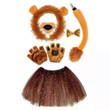 Children Boy Girls Men Lion Costumes Ears and Tail Headband Skirt Set Cosplay Accessories Birthday Party