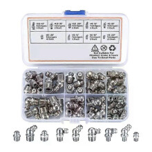 60 PCS Metric Grease Fittings Kit Silver M6 M8 M10 45 90 Degree Hydraulic Grease Zerk Assortment For