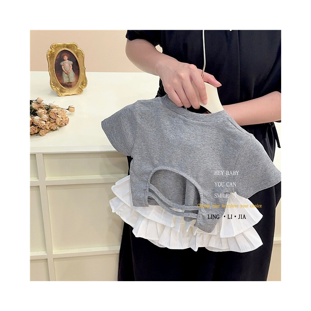 (Gray Set, 90) Girls Adorable Korean Style Summer Two Piece Set With Sweet Pleated Dress Top And-image-OPC-PHKYGW6-NEW