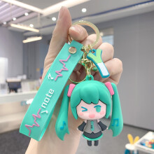 (Green) Hatsune Miku Keychain Anime Figure Pendant Cute Doll Accessory Silicone Material