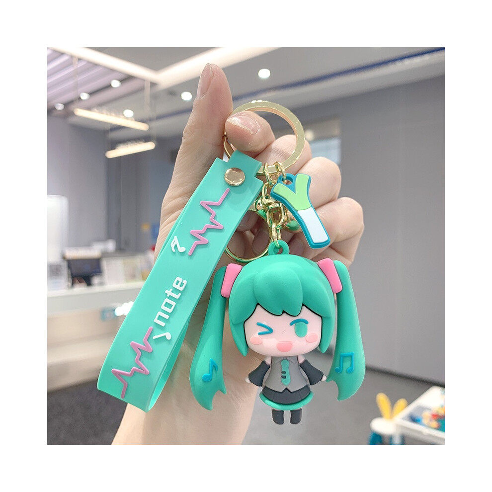 (Green) Hatsune Miku Keychain Anime Figure Pendant Cute Doll Accessory Silicone Material Green