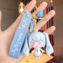 (Blue) Hatsune Miku Keychain Anime Figure Pendant Cute Doll Accessory Silicone Material