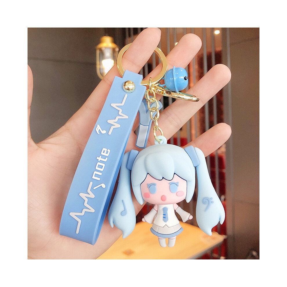 (Blue) Hatsune Miku Keychain Anime Figure Pendant Cute Doll Accessory Silicone Material Blue