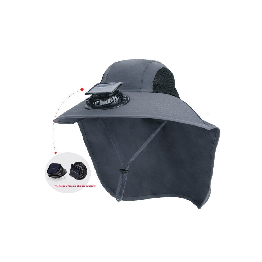 (Dark Gray)Casquette été respirante grand bord avec ventilateur intégré pour camping sports plein air